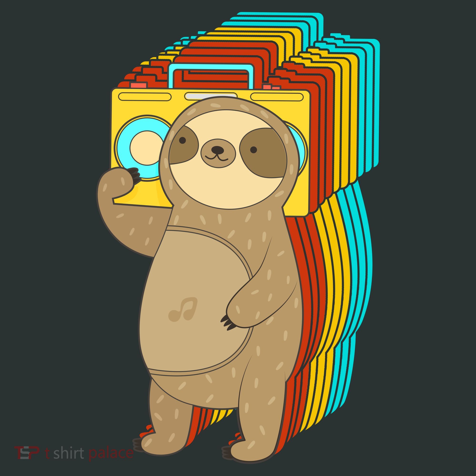 Retro Boombox Sloth Kids Long Sleeve Shirt