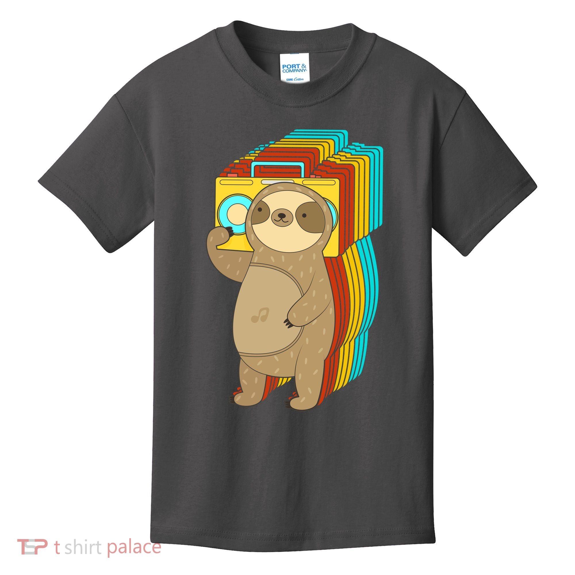 Retro Boombox Sloth Kids T-Shirt