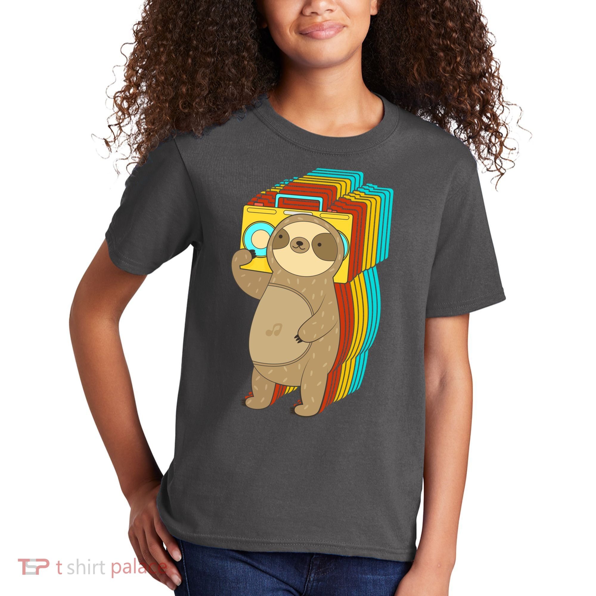 Retro Boombox Sloth Kids T-Shirt