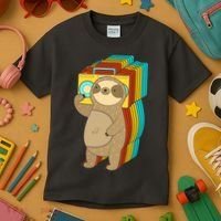 Retro Boombox Sloth Kids T-Shirt thumb 3