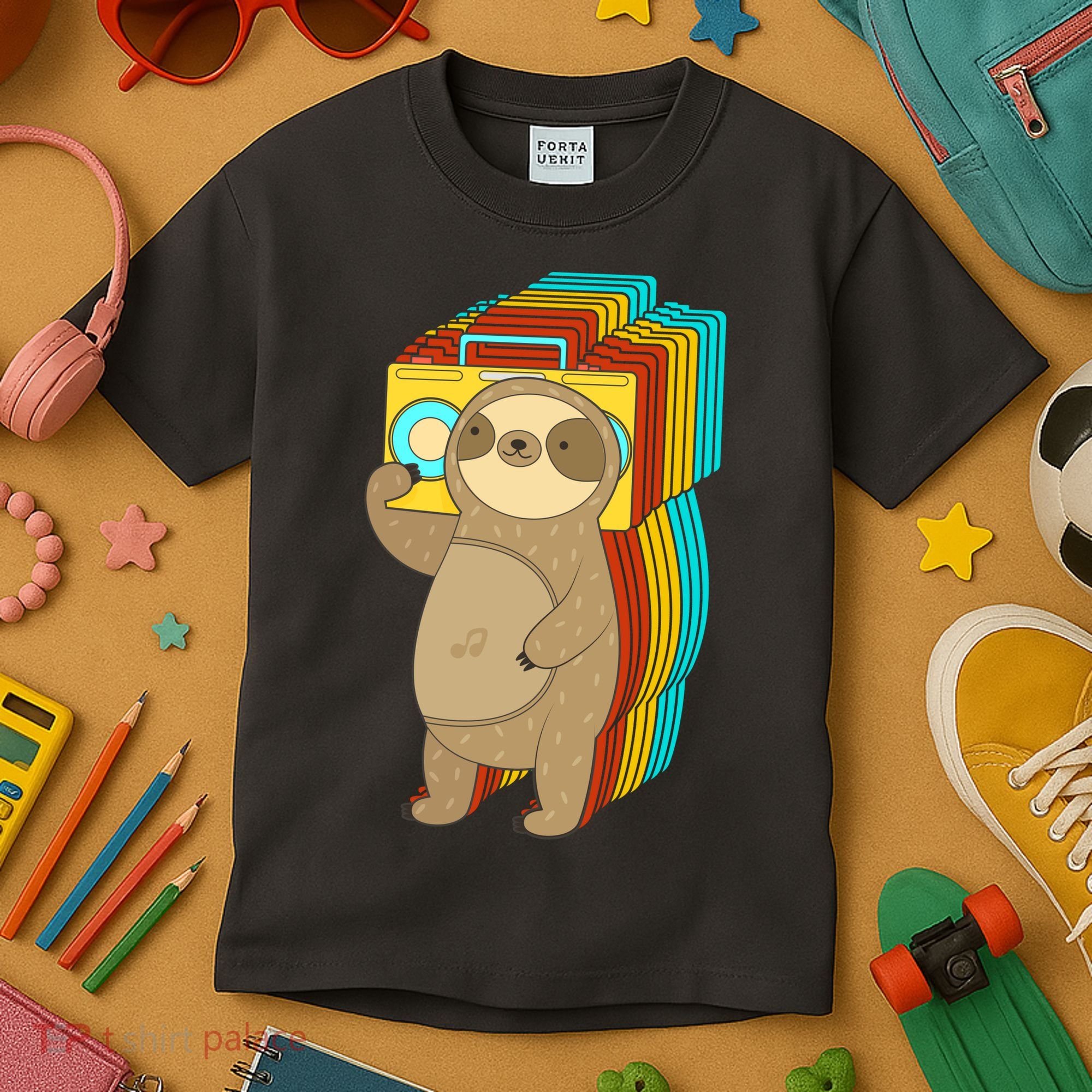 Retro Boombox Sloth Kids T-Shirt