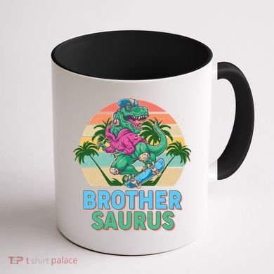 Retro Brother Saurus T-Rex Dinosaur Coffee Mug back