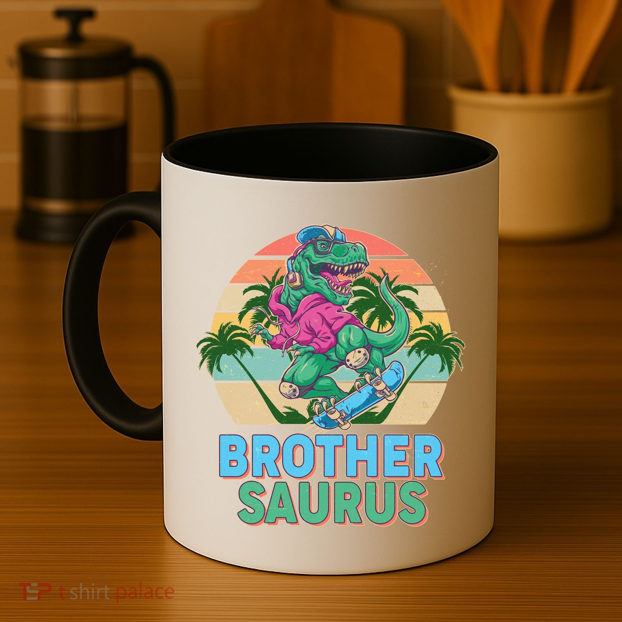 Retro Brother Saurus T-Rex Dinosaur Coffee Mug