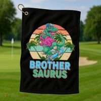 Retro Brother Saurus T-Rex Dinosaur Golf Towel thumb 1