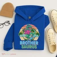 Retro Brother Saurus T-Rex Dinosaur Hoodie thumb 4