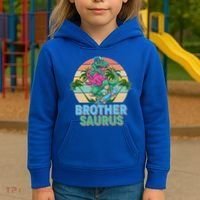 Retro Brother Saurus T-Rex Dinosaur Kids Hoodie thumb 3
