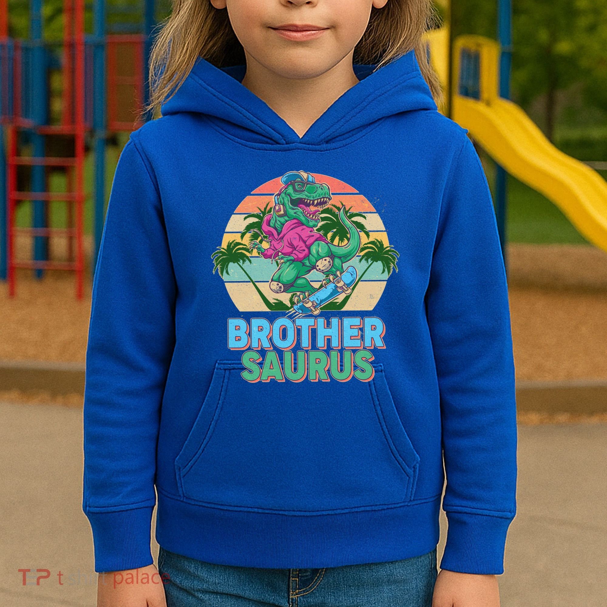 Retro Brother Saurus T-Rex Dinosaur Kids Hoodie