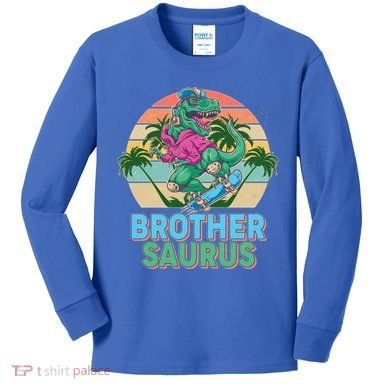 Retro Brother Saurus T-Rex Dinosaur Kids Long Sleeve Shirt