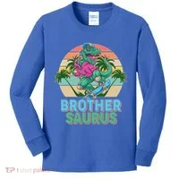 Retro Brother Saurus T-Rex Dinosaur Kids Long Sleeve Shirt thumb 0