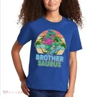 Retro Brother Saurus T-Rex Dinosaur Kids T-Shirt thumb 2