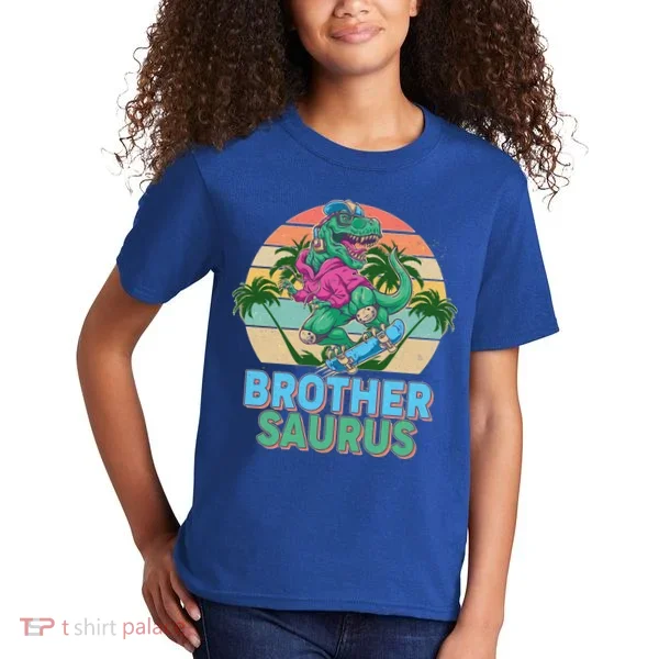 Retro Brother Saurus T-Rex Dinosaur Kids T-Shirt