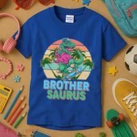 Retro Brother Saurus T-Rex Dinosaur Kids T-Shirt thumb 3