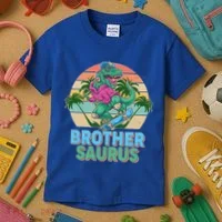 Retro Brother Saurus T-Rex Dinosaur Kids T-Shirt thumb 3