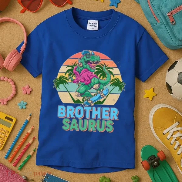Retro Brother Saurus T-Rex Dinosaur Kids T-Shirt