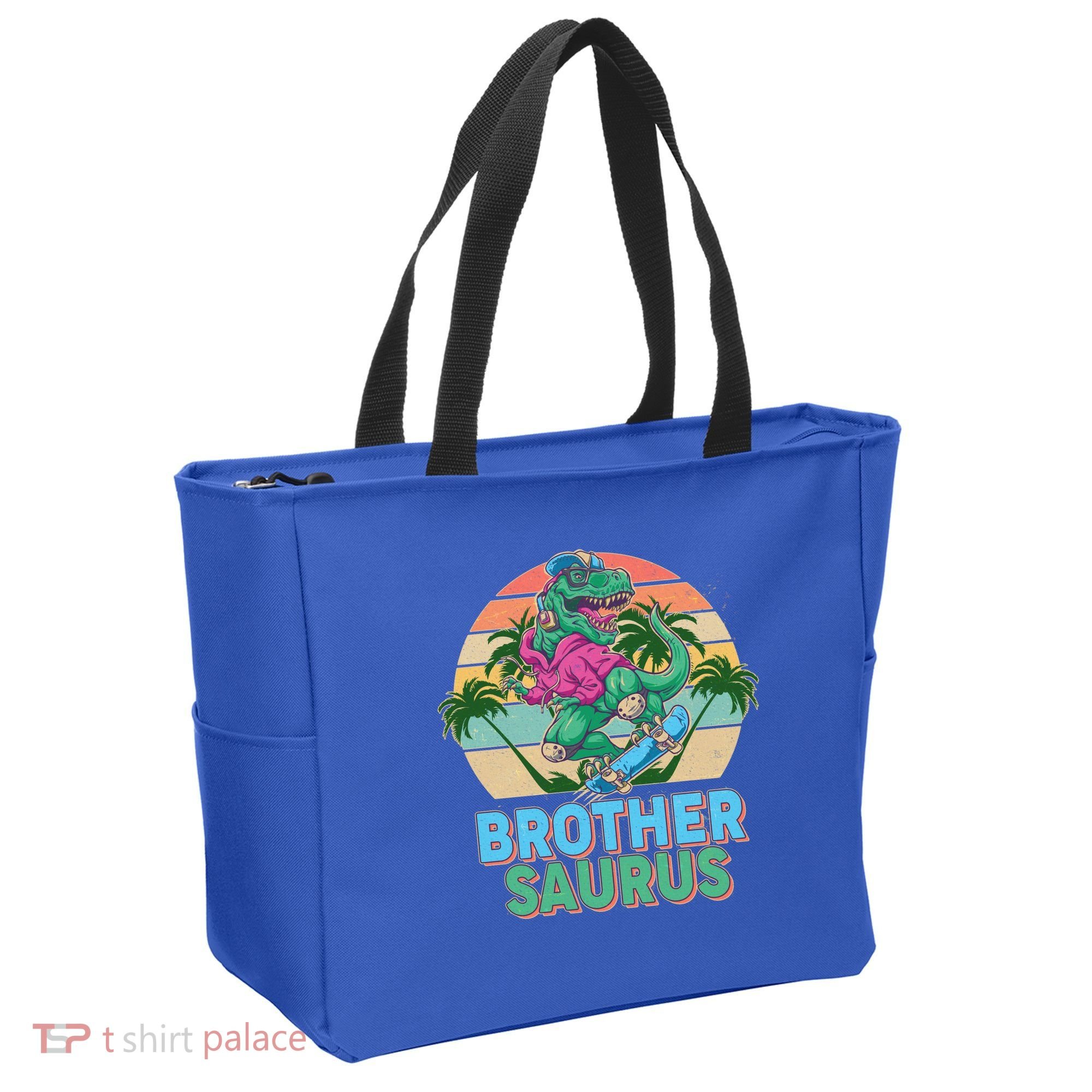 Retro Brother Saurus T-Rex Dinosaur Tote Bag