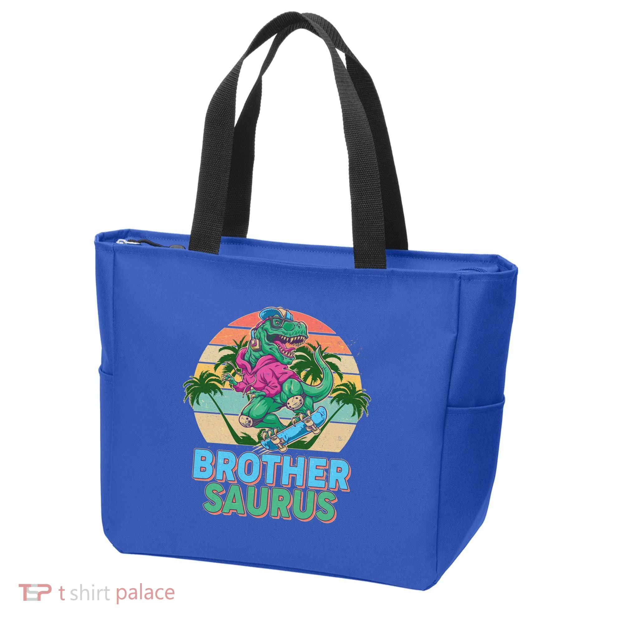 Retro Brother Saurus T-Rex Dinosaur Tote Bag