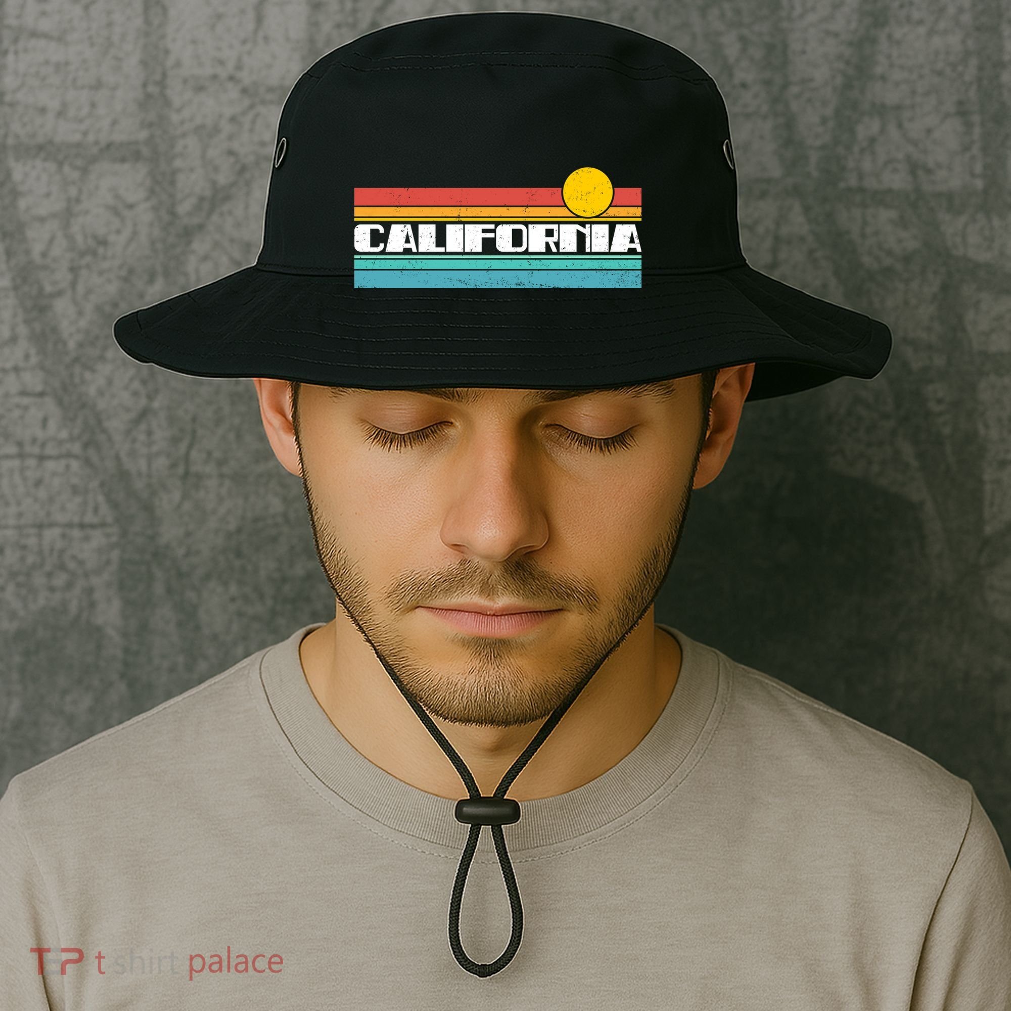 Retro California Stripe Logo Bucket Hat