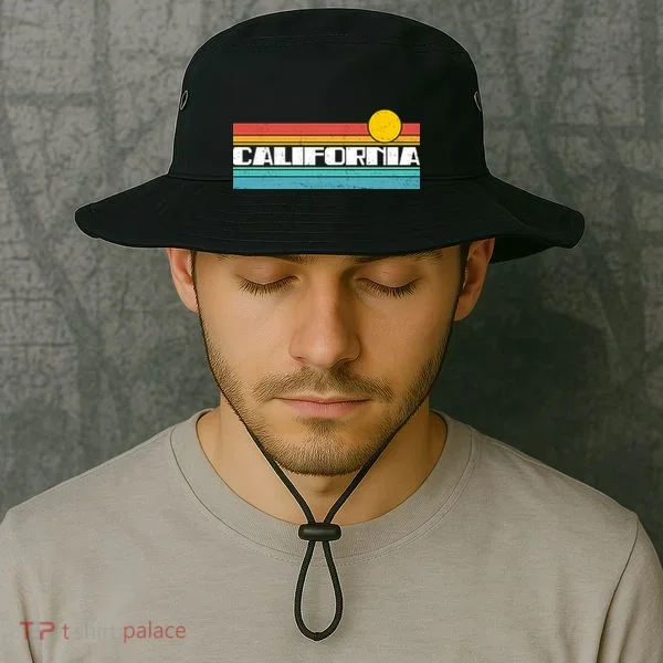 Retro California Stripe Logo Bucket Hat