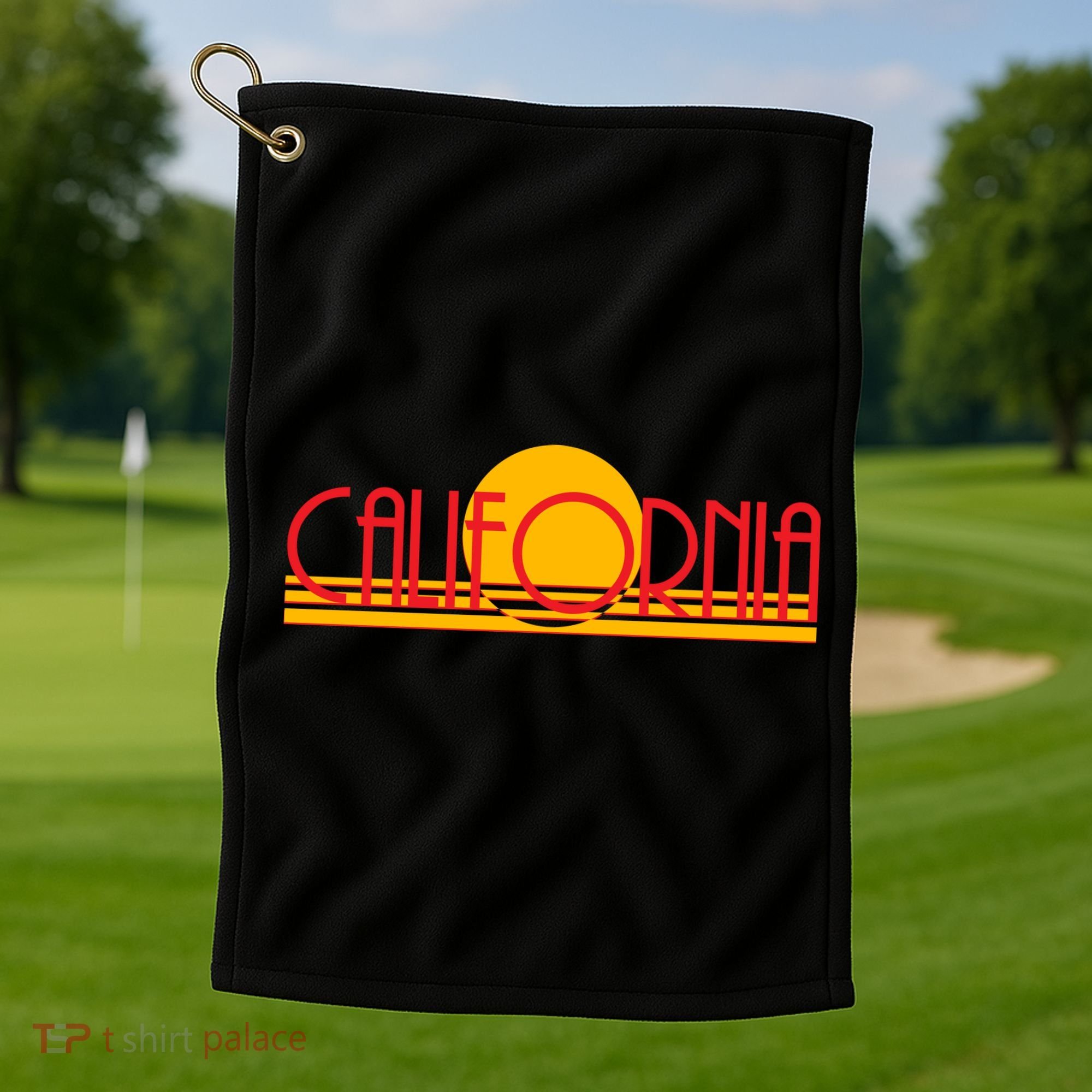 Retro California Sun Sunset Logo Golf Towel