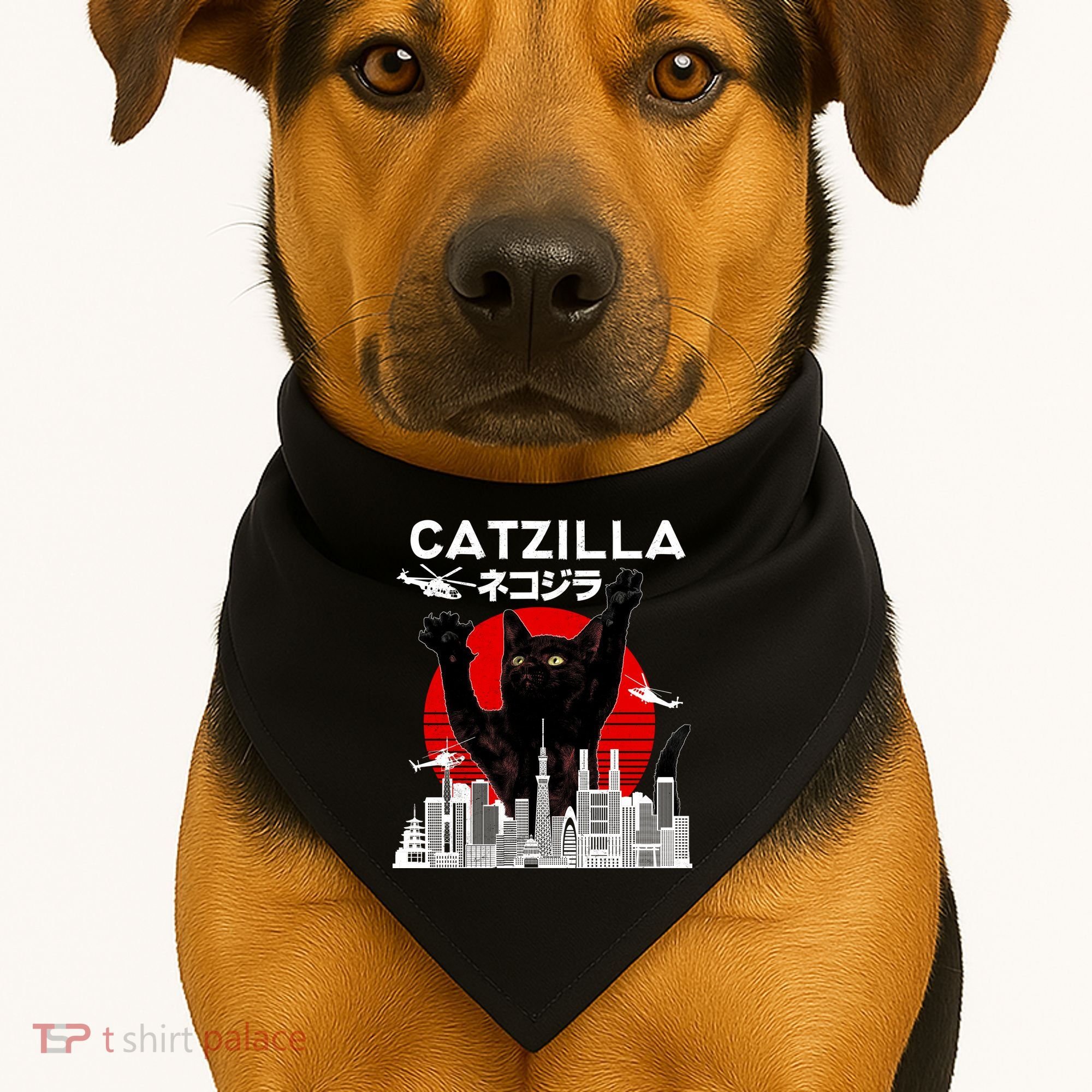 Retro Catzilla Attack USA-Made Doggie Bandana