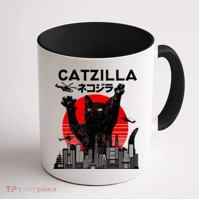 Retro Catzilla Attack Coffee Mug back