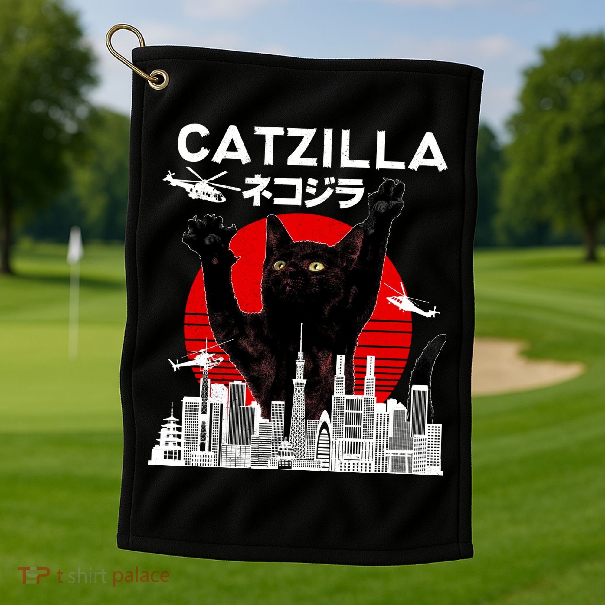 Retro Catzilla Attack Golf Towel