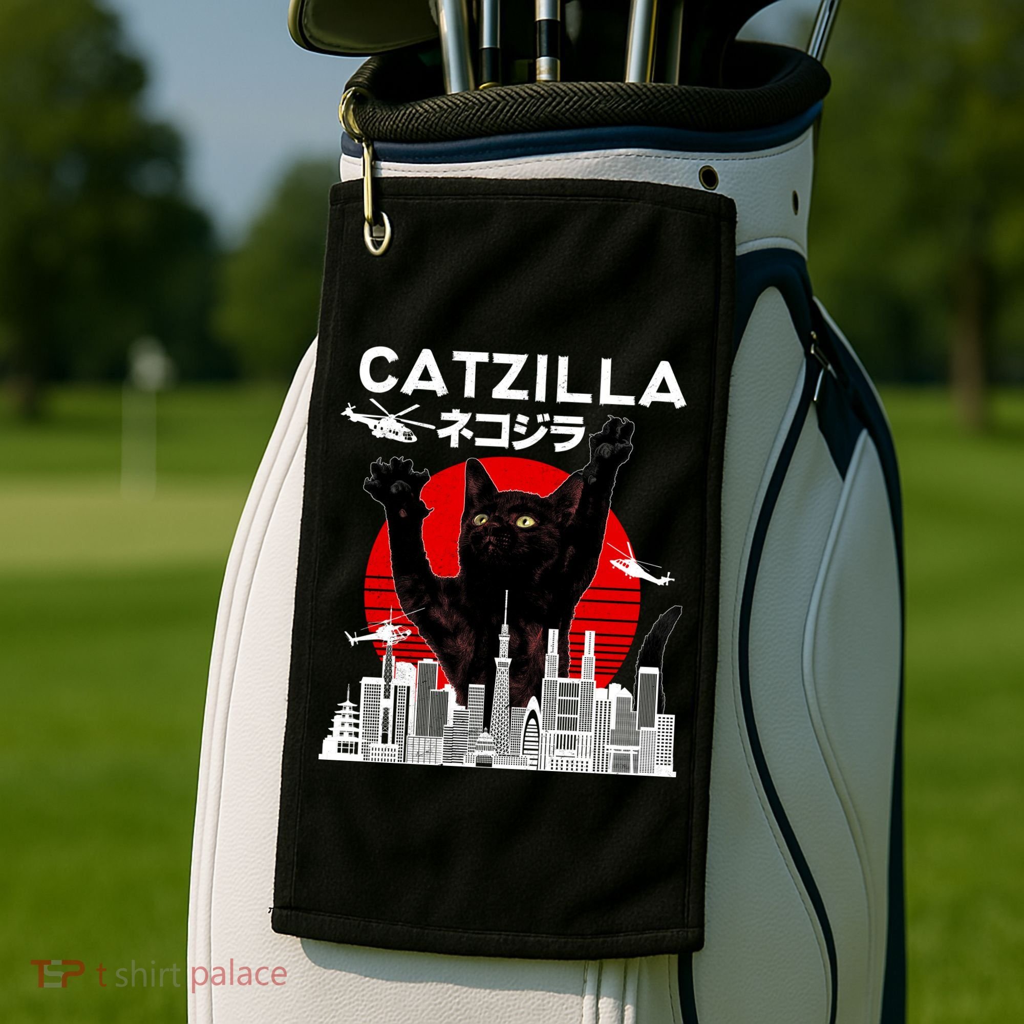 Retro Catzilla Attack Golf Towel