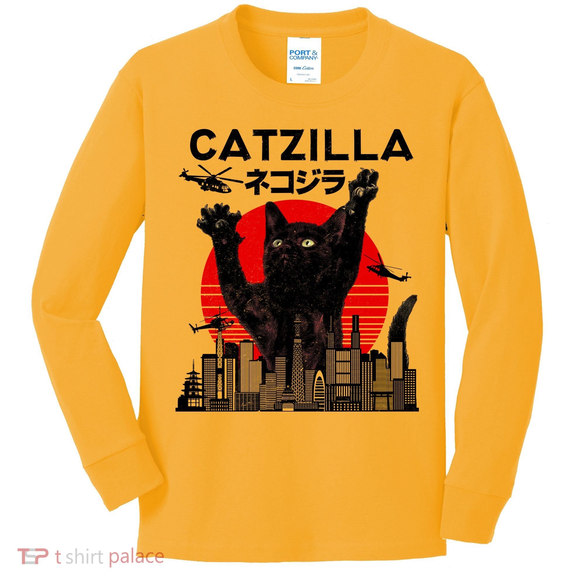 Retro Catzilla Attack Kids Long Sleeve Shirt