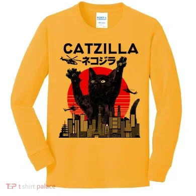 Retro Catzilla Attack Kids Long Sleeve Shirt