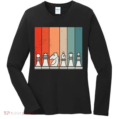 Retro Chess Pieces Women's Long Sleeve Shirt