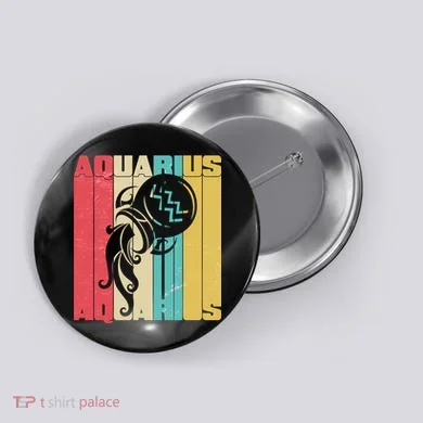 Retro Colors Zodiac Aquarius Button
