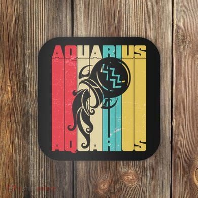 Retro Colors Zodiac Aquarius Coaster