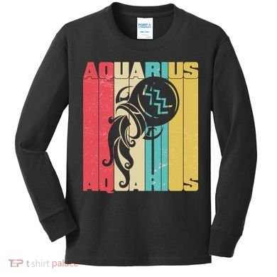 Retro Colors Zodiac Aquarius Kids Long Sleeve Shirt