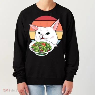 Retro Confused Cat At Dinner Table Meme Women's Sweatshirt