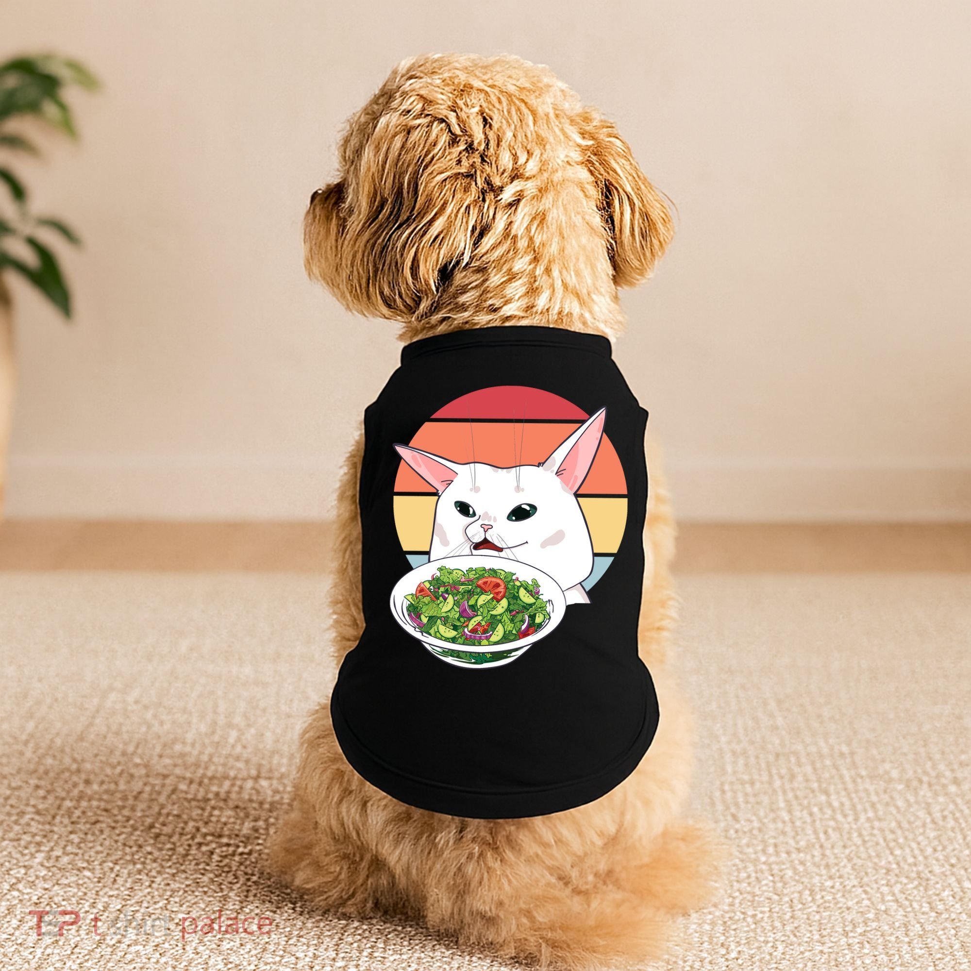 Retro Confused Cat At Dinner Table Meme Doggie Tank
