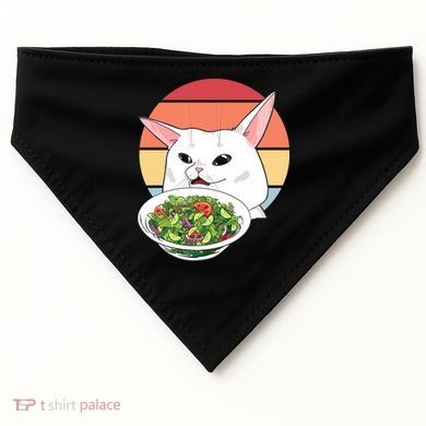 Retro Confused Cat At Dinner Table Meme USA-Made Doggie Bandana