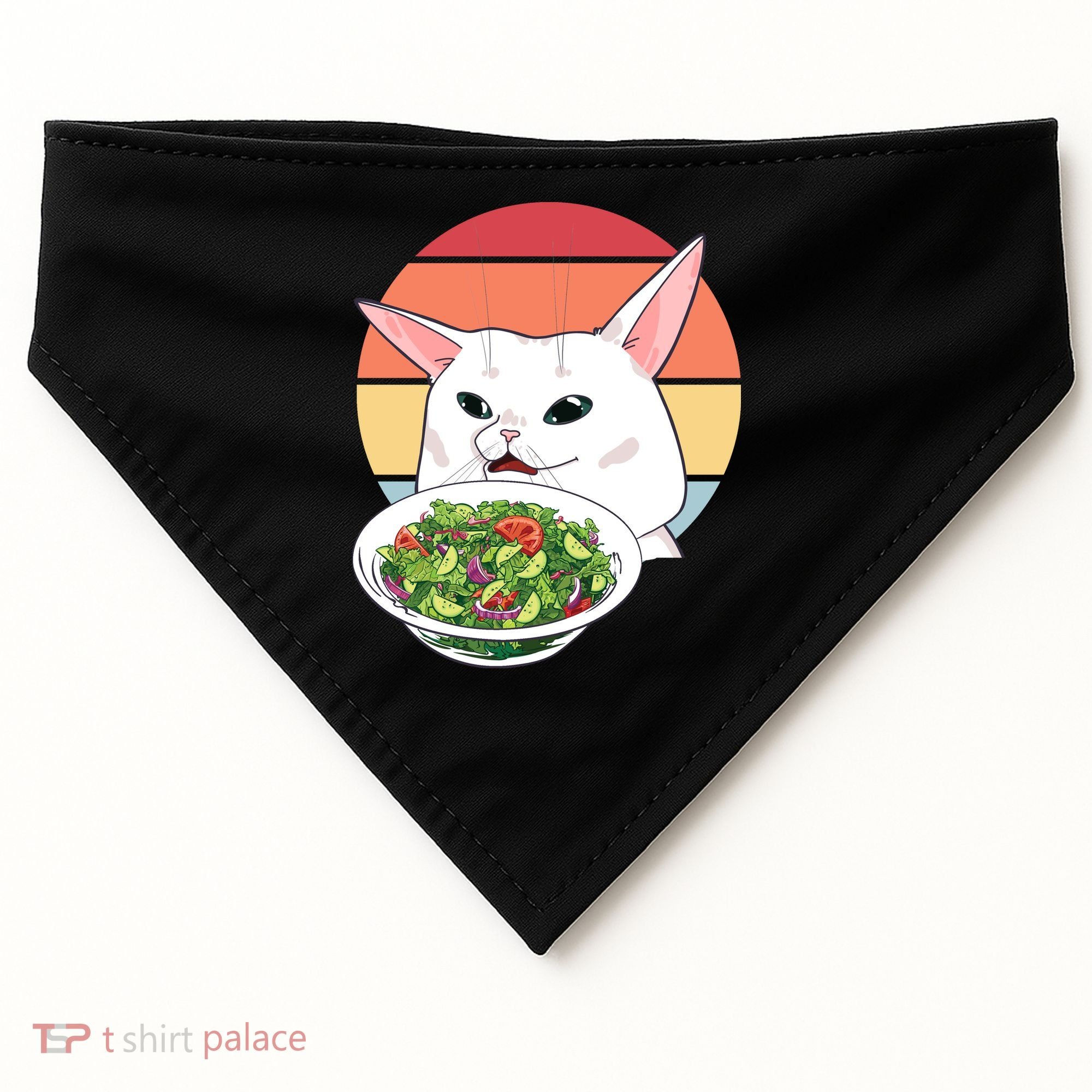 Retro Confused Cat At Dinner Table Meme USA-Made Doggie Bandana