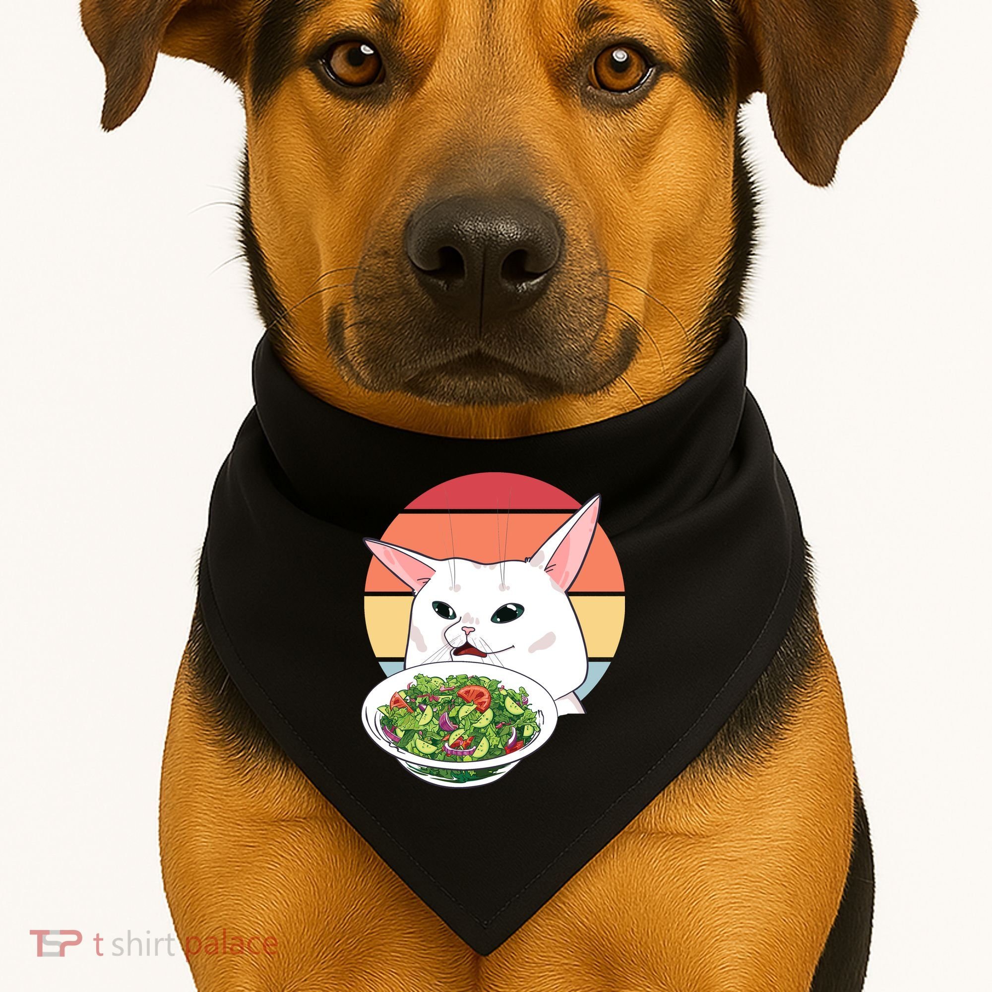 Retro Confused Cat At Dinner Table Meme USA-Made Doggie Bandana