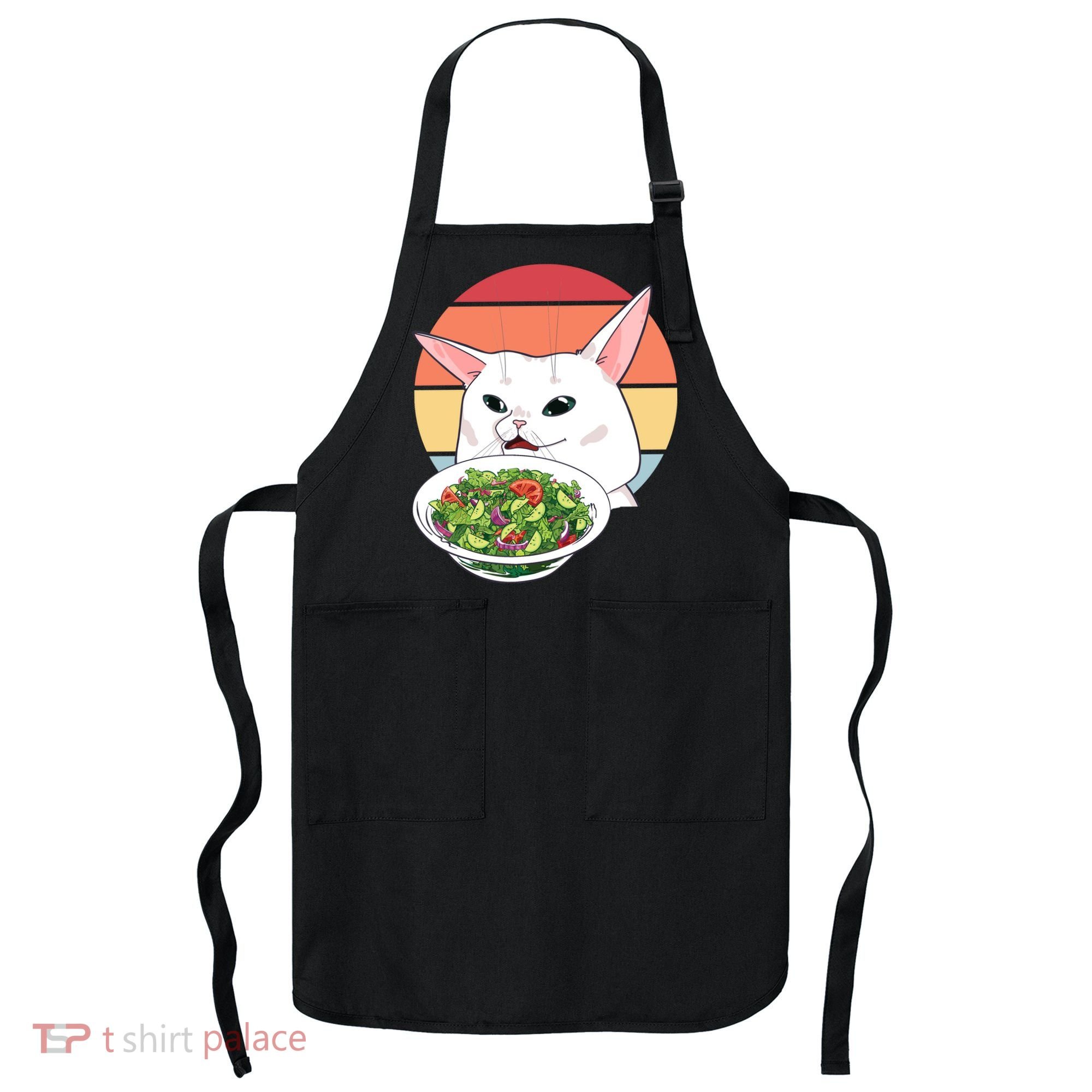 Retro Confused Cat At Dinner Table Meme Apron