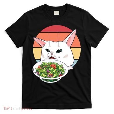 Retro Confused Cat At Dinner Table Meme T-Shirt