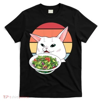 Retro Confused Cat At Dinner Table Meme T-Shirt