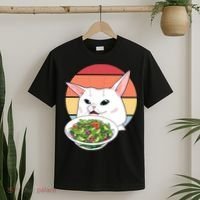 Retro Confused Cat At Dinner Table Meme T-Shirt thumb 2
