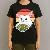 Retro Confused Cat At Dinner Table Meme T-Shirt thumb 4