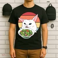 Retro Confused Cat At Dinner Table Meme T-Shirt thumb 6