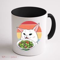 Retro Confused Cat At Dinner Table Meme Coffee Mug thumb 1