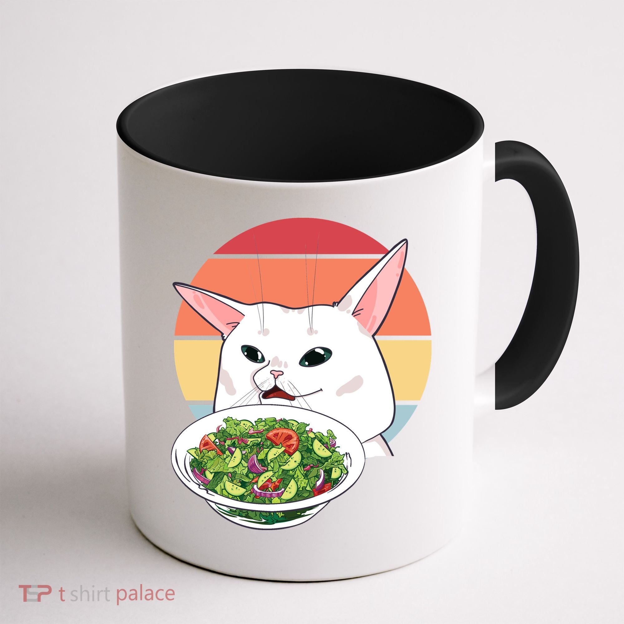 Retro Confused Cat At Dinner Table Meme Coffee Mug