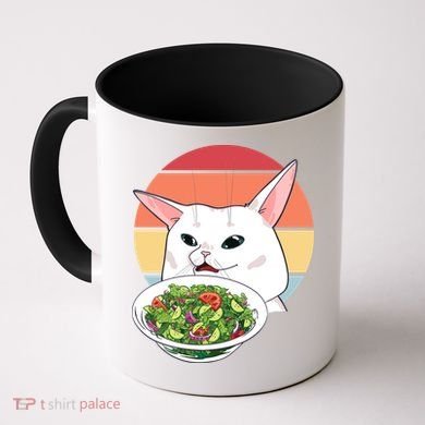 Retro Confused Cat At Dinner Table Meme Coffee Mug