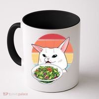 Retro Confused Cat At Dinner Table Meme Coffee Mug thumb 0