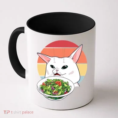 Retro Confused Cat At Dinner Table Meme Coffee Mug