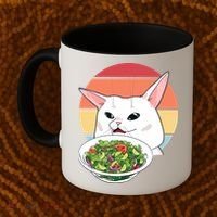 Retro Confused Cat At Dinner Table Meme Coffee Mug thumb 2